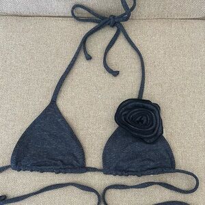 SAME Rosette Triangle Bikini Top Dark Denim